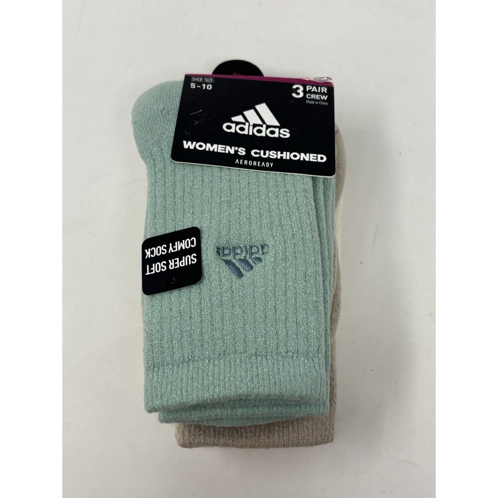 Adidas Women’s Cushioned Crew Socks 3 Pack Size 5-10 AEROREADY NWT
